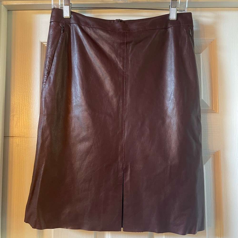 Akris Burgundy  Leather Mini Skirt